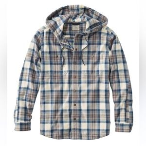 L.L. Bean | Men's Medium | Blue&Cream Plaid Hooded Shirt Jacket | smoke free